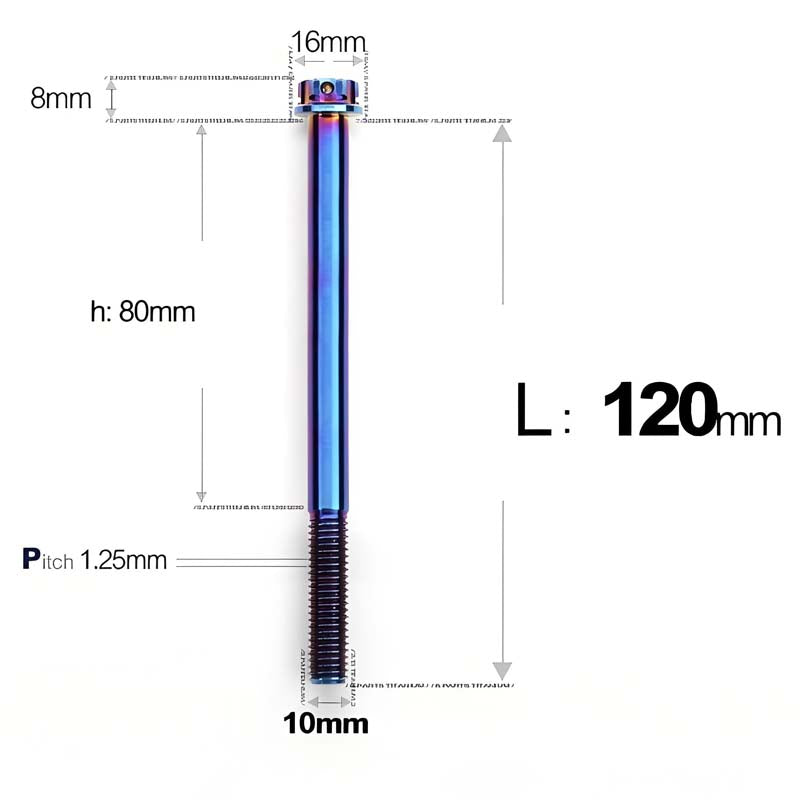 M10x85-120mm Titanium Motorcycle Bolts with 1.25mm Pitch
