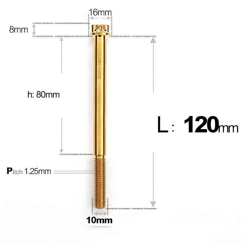 M10x85-120mm Titanium Motorcycle Bolts with 1.25mm Pitch