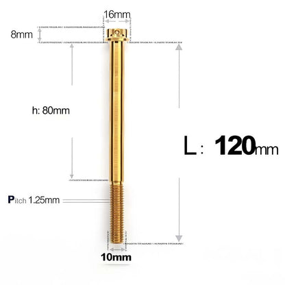 M10x85-120mm Titanium Motorcycle Bolts with 1.25mm Pitch
