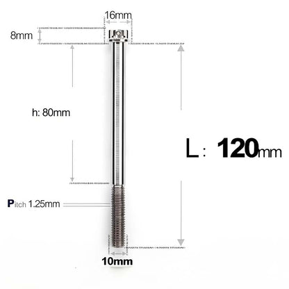 M10x85-120mm Titanium Motorcycle Bolts with 1.25mm Pitch