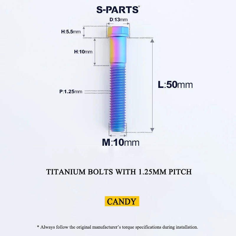 M10x20-55mm Titanium Bolts with 1.25mm Pitch For Motorcycle