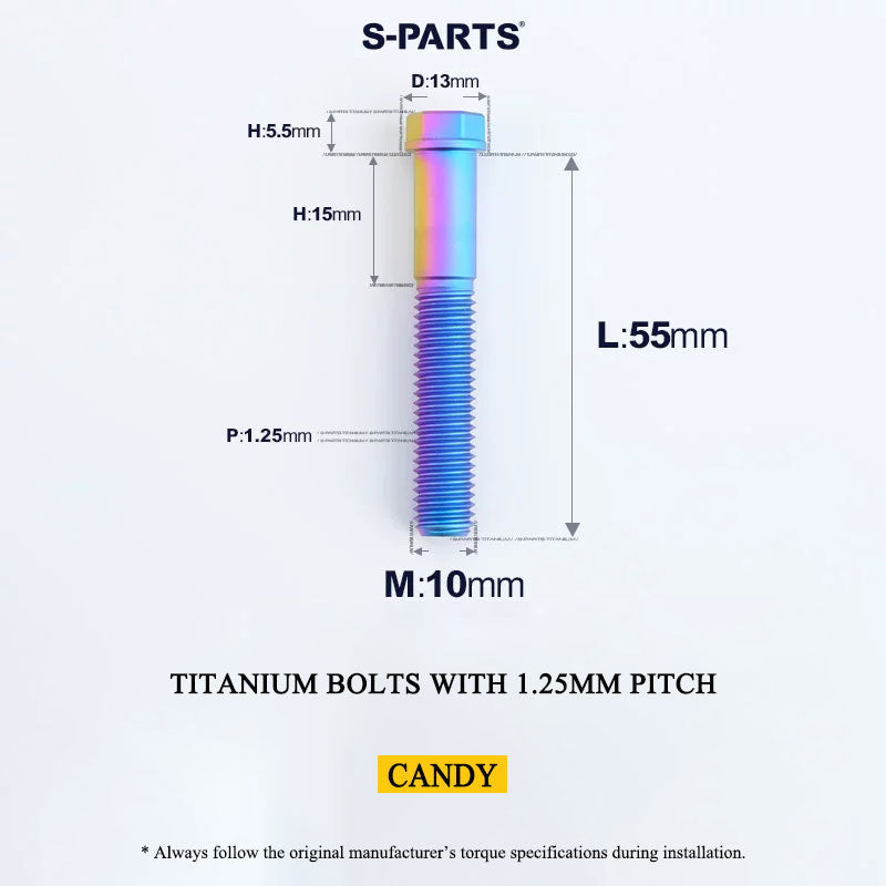 M10x20-55mm Titanium Bolts with 1.25mm Pitch For Motorcycle