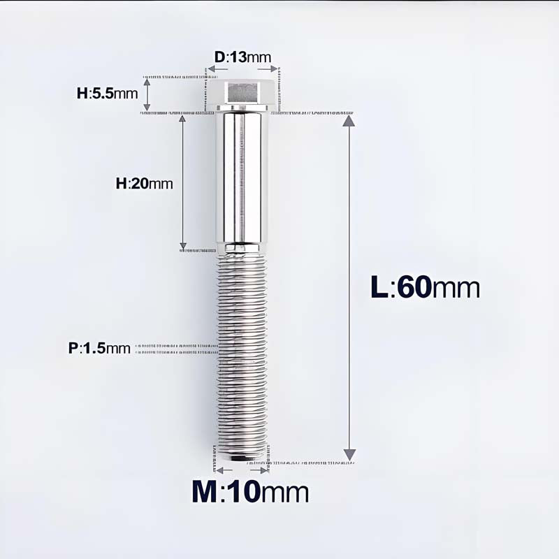 M10x20-60mm Titanium Bolts with 1.5mm Pitch For Motorcycle