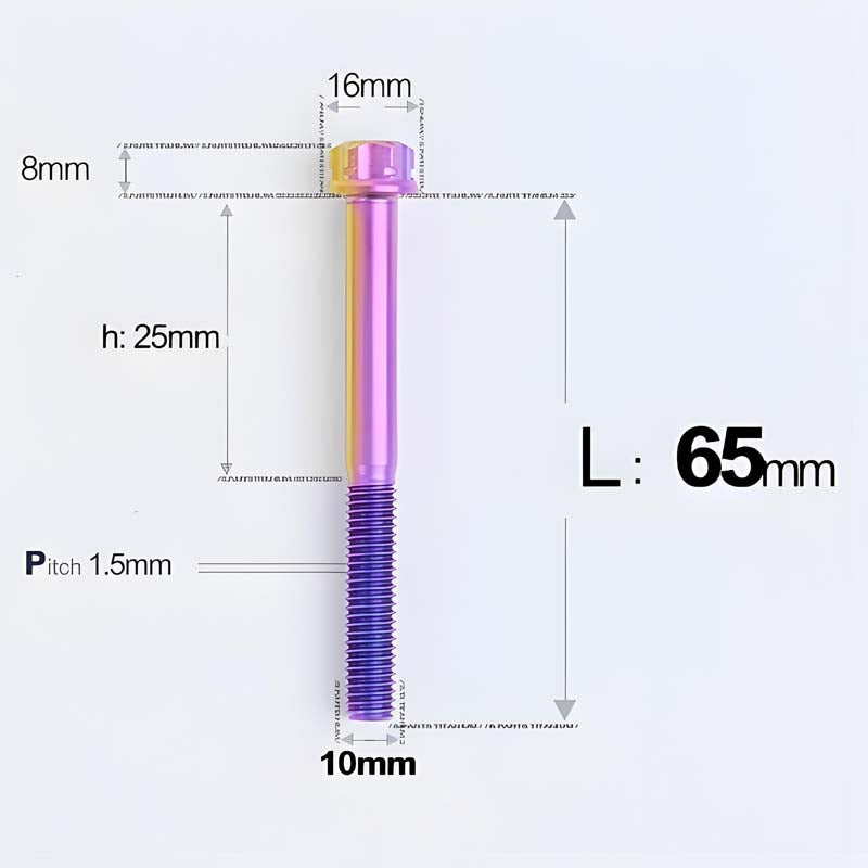 M10x65-120mm Titanium Motorcycle Bolts with 1.5mm Pitch