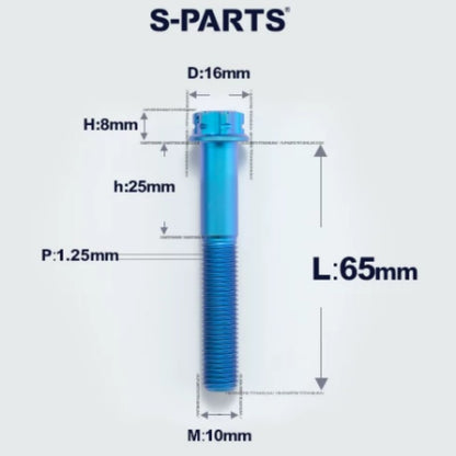 M10x45-80mm Titanium Motorcycle Bolts with 1.25mm Pitch