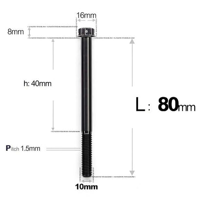 M10x65-120mm Titanium Motorcycle Bolts with 1.5mm Pitch