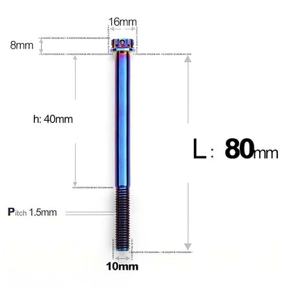 M10x65-120mm Titanium Motorcycle Bolts with 1.5mm Pitch