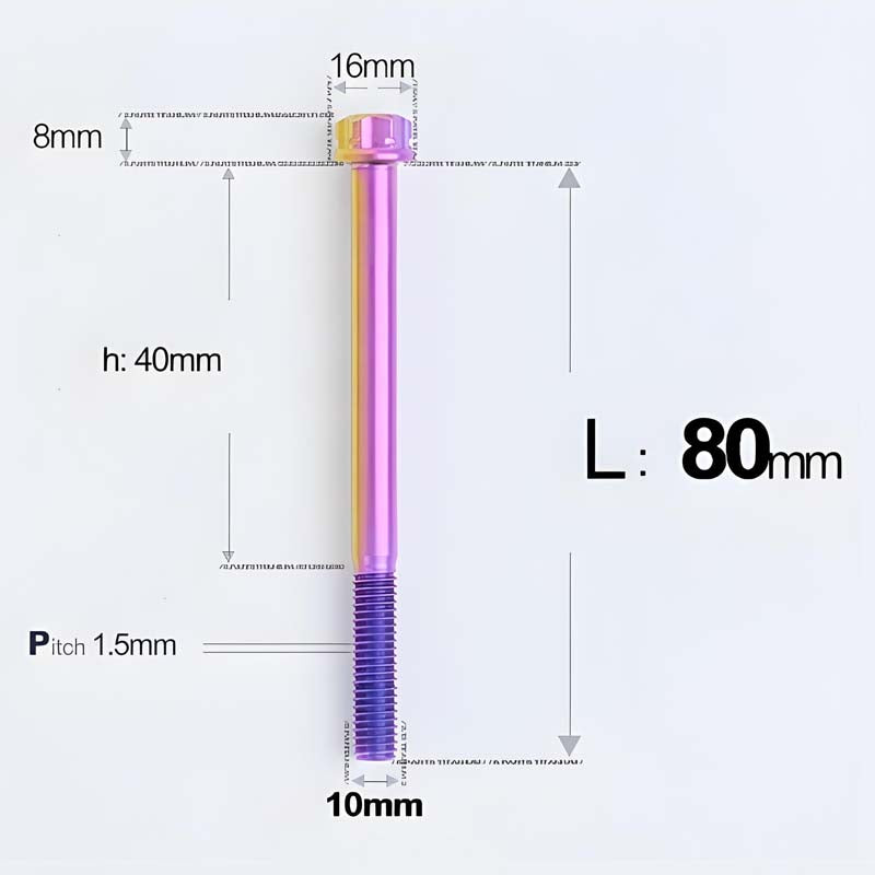 M10x65-120mm Titanium Motorcycle Bolts with 1.5mm Pitch