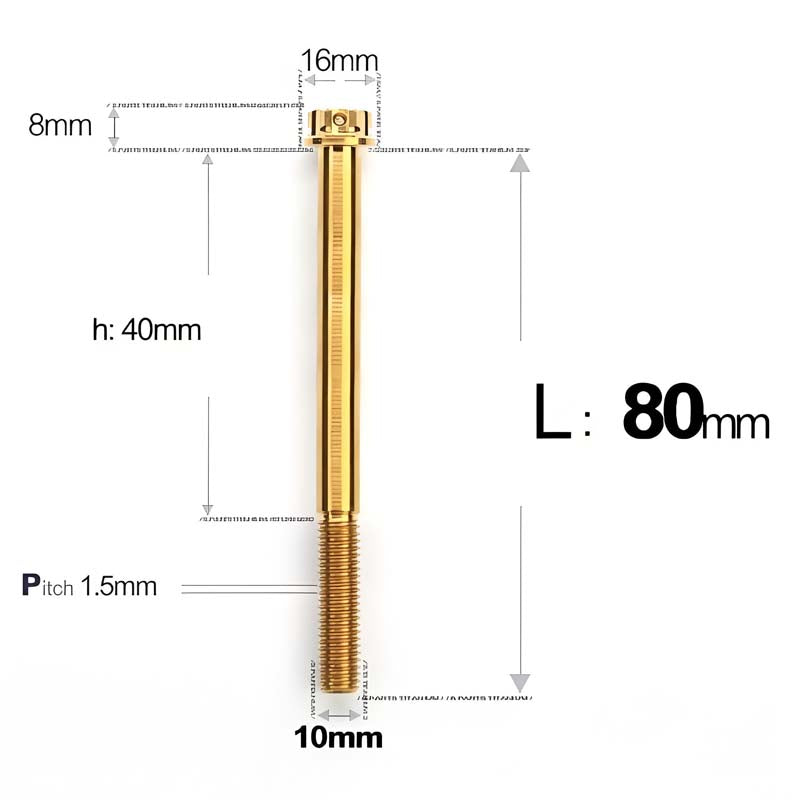 M10x65-120mm Titanium Motorcycle Bolts with 1.5mm Pitch
