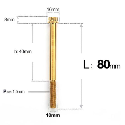 M10x65-120mm Titanium Motorcycle Bolts with 1.5mm Pitch