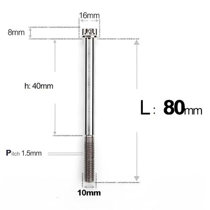 M10x65-120mm Titanium Motorcycle Bolts with 1.5mm Pitch