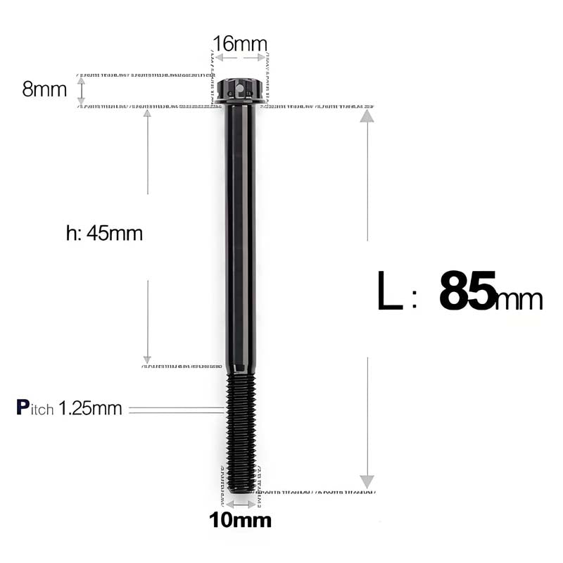 M10x85-120mm Titanium Motorcycle Bolts with 1.25mm Pitch