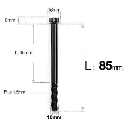M10x65-120mm Titanium Motorcycle Bolts with 1.5mm Pitch