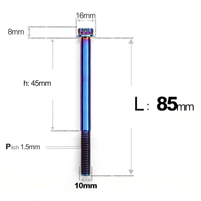 M10x65-120mm Titanium Motorcycle Bolts with 1.5mm Pitch