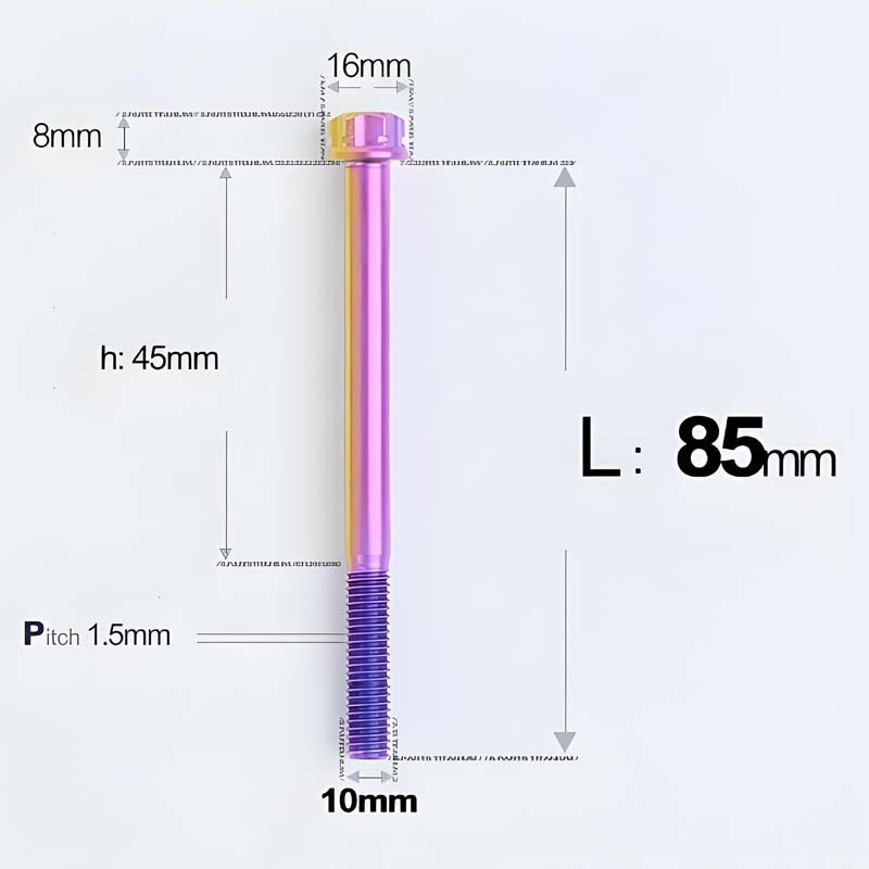 M10x65-120mm Titanium Motorcycle Bolts with 1.5mm Pitch