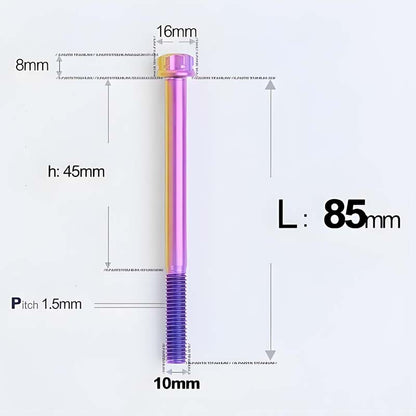 M10x65-120mm Titanium Motorcycle Bolts with 1.5mm Pitch