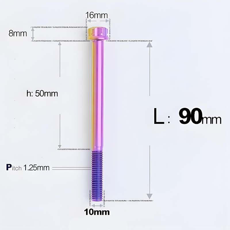 M10x85-120mm Titanium Motorcycle Bolts with 1.25mm Pitch