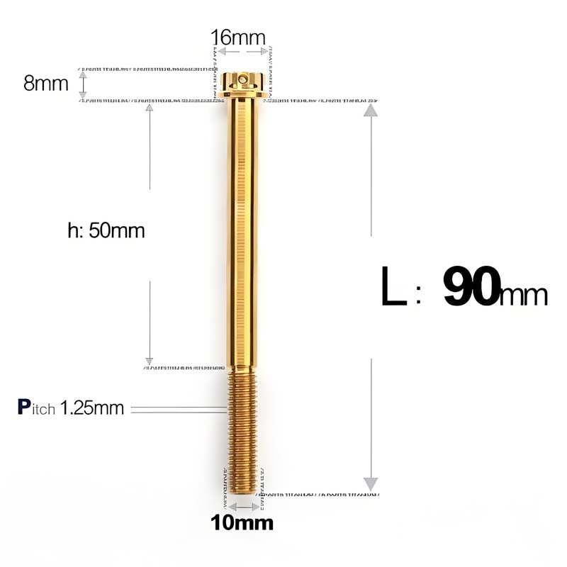 M10x85-120mm Titanium Motorcycle Bolts with 1.25mm Pitch