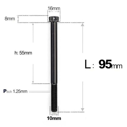M10x85-120mm Titanium Motorcycle Bolts with 1.25mm Pitch