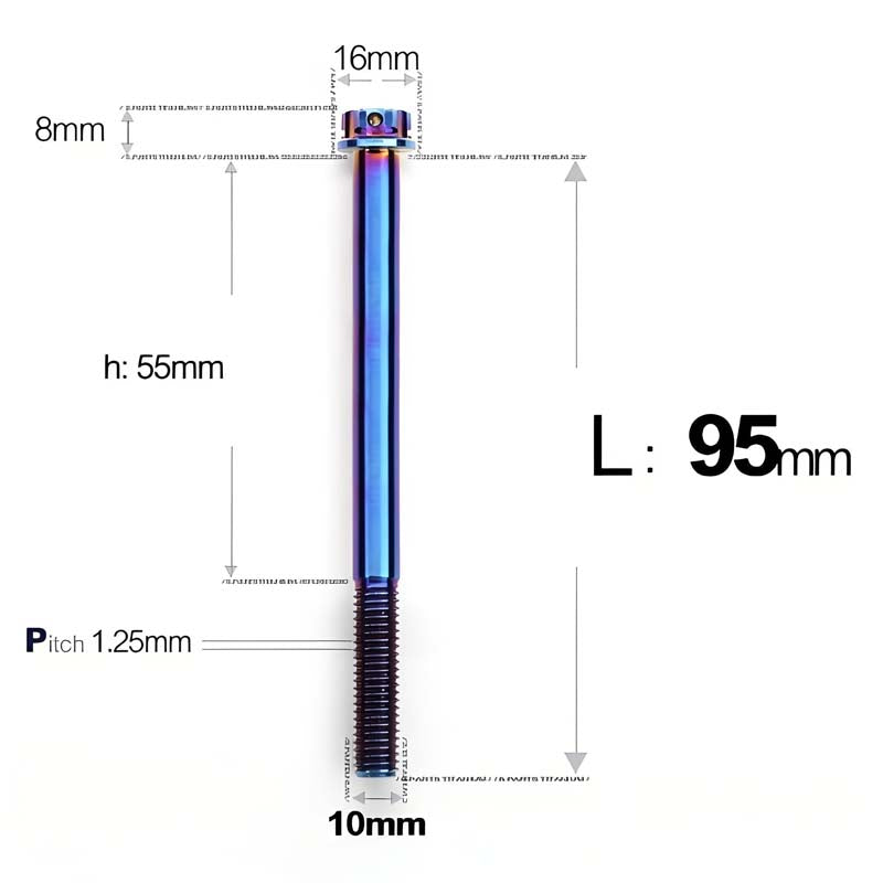 M10x85-120mm Titanium Motorcycle Bolts with 1.25mm Pitch