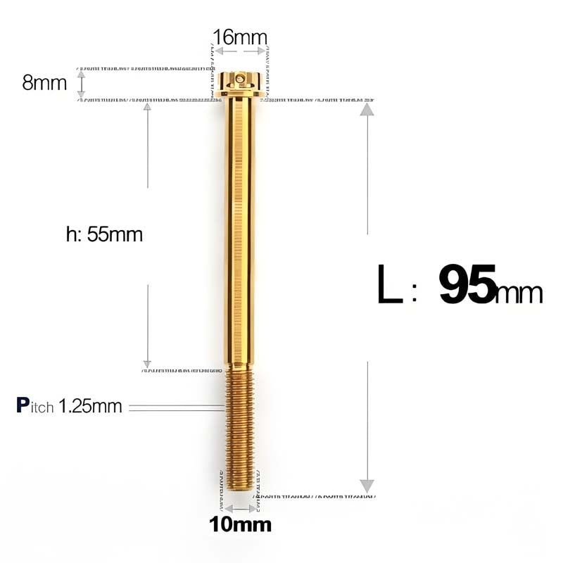 M10x85-120mm Titanium Motorcycle Bolts with 1.25mm Pitch