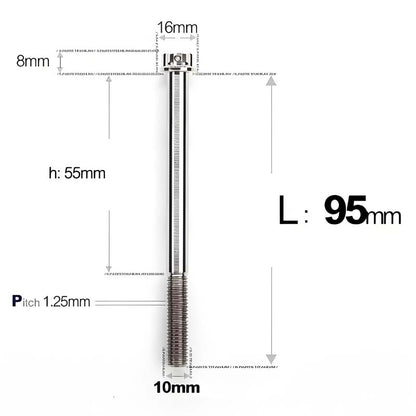 M10x85-120mm Titanium Motorcycle Bolts with 1.25mm Pitch