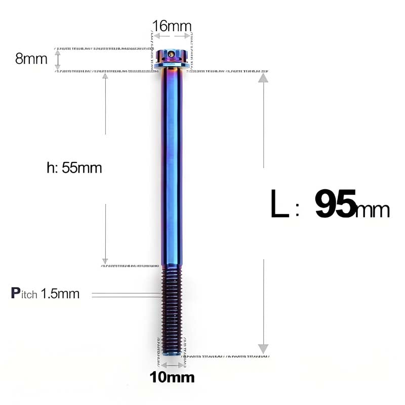 M10x65-120mm Titanium Motorcycle Bolts with 1.5mm Pitch