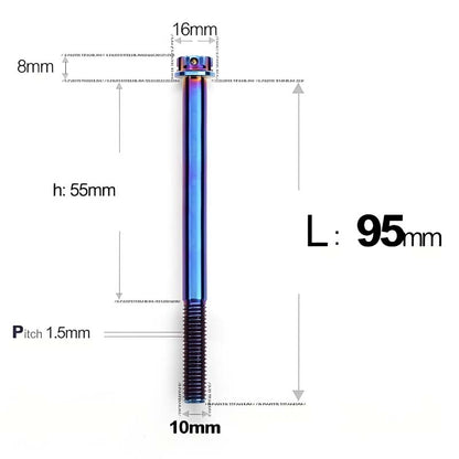 M10x65-120mm Titanium Motorcycle Bolts with 1.5mm Pitch