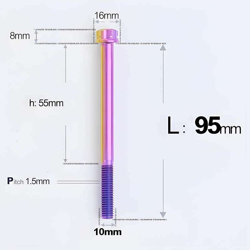 M10x65-120mm Titanium Motorcycle Bolts with 1.5mm Pitch