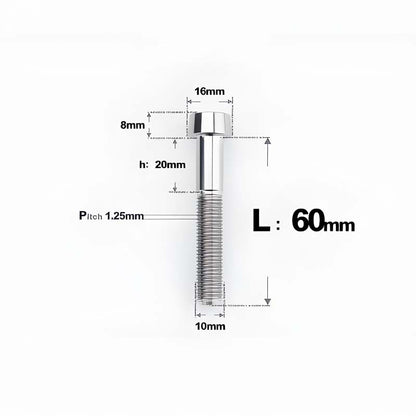 M10xL20-80mm Titanium 1.25mm Thread Security Bolt for Brembo Caliper Mounting D16