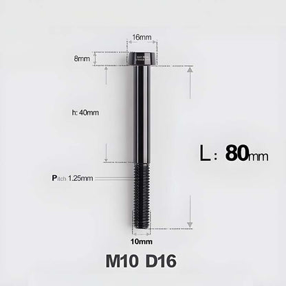 M10xL20-80mm Titanium 1.25mm Thread Security Bolt for Brembo Caliper Mounting D16