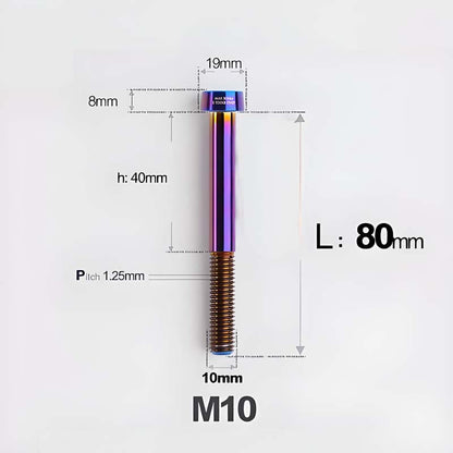 M10xL20-80mm Titanium 1.25mm Thread Security Bolt for Brembo Caliper Mounting D19