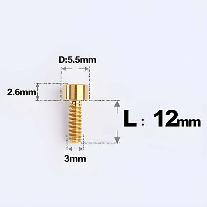 M3 x 12MM Head Cap Titanium Alloy Bolts Road Bike Bolt- Gold