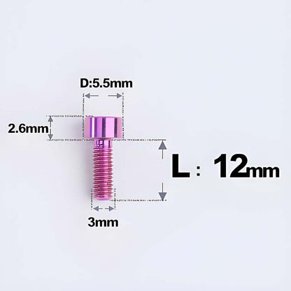 M3 x 12MM Head Cap Titanium Alloy Bolts Road Bike Bolt - Purple
