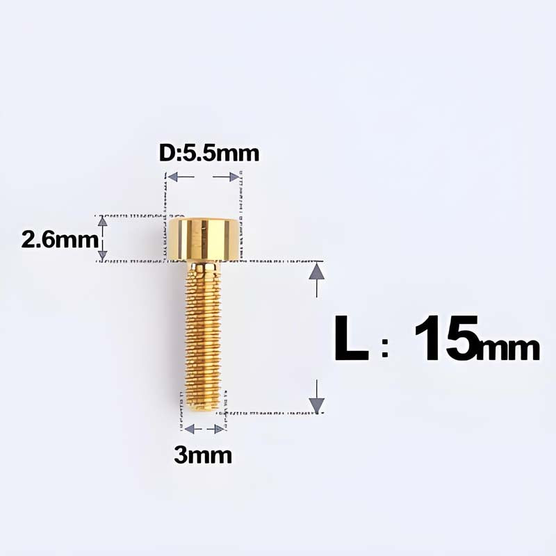 M3 x 15MM Head Cap Titanium Alloy Bolts Road Bike Bolt- Gold