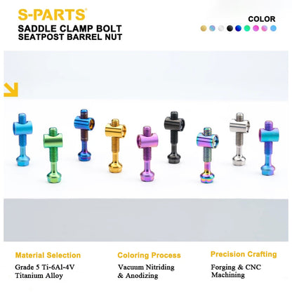 M6 Titanium Saddle Clamp Bolt & Barrel Nut for Road MTB Seatpost | Grade 5 Ti-6Al-4V