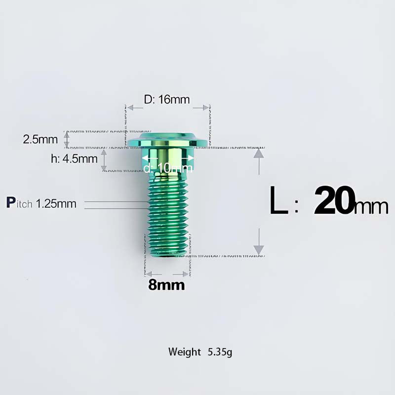 M8x13-48mm Titanium Shoulder Bolts for Motorcycle - Green