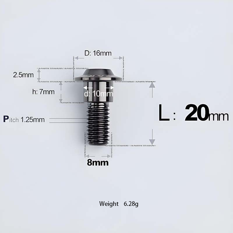 M8x13-48mm Titanium Shoulder Bolts for Motorcycle - Black