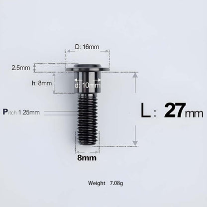 M8x13-48mm Titanium Shoulder Bolts for Motorcycle - Black