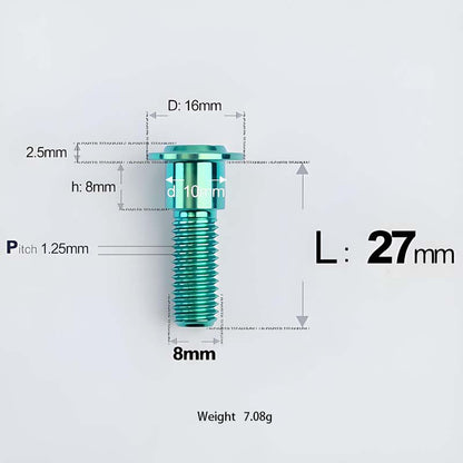 M8x13-48mm Titanium Shoulder Bolts for Motorcycle - Green