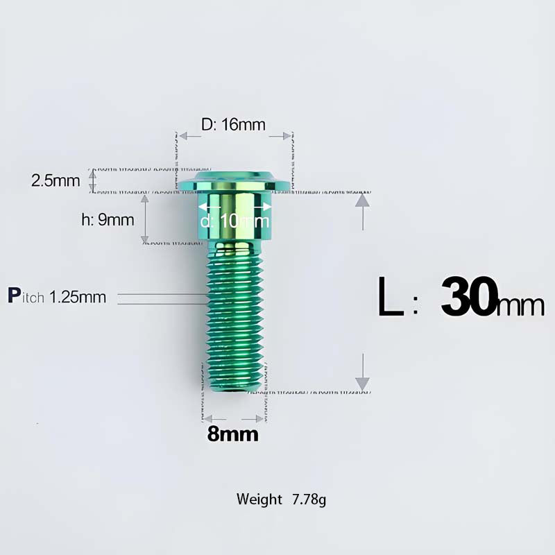 M8x13-48mm Titanium Shoulder Bolts for Motorcycle - Green