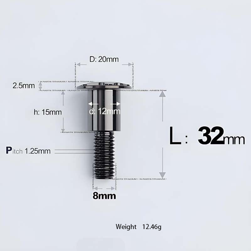 M8x13-48mm Titanium Shoulder Bolts for Motorcycle - Black