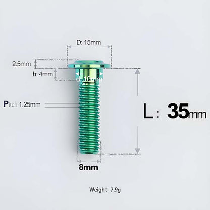 M8x13-48mm Titanium Shoulder Bolts for Motorcycle - Green
