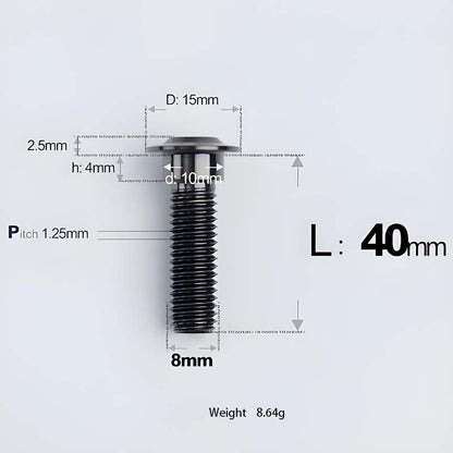 M8x13-48mm Titanium Shoulder Bolts for Motorcycle - Black