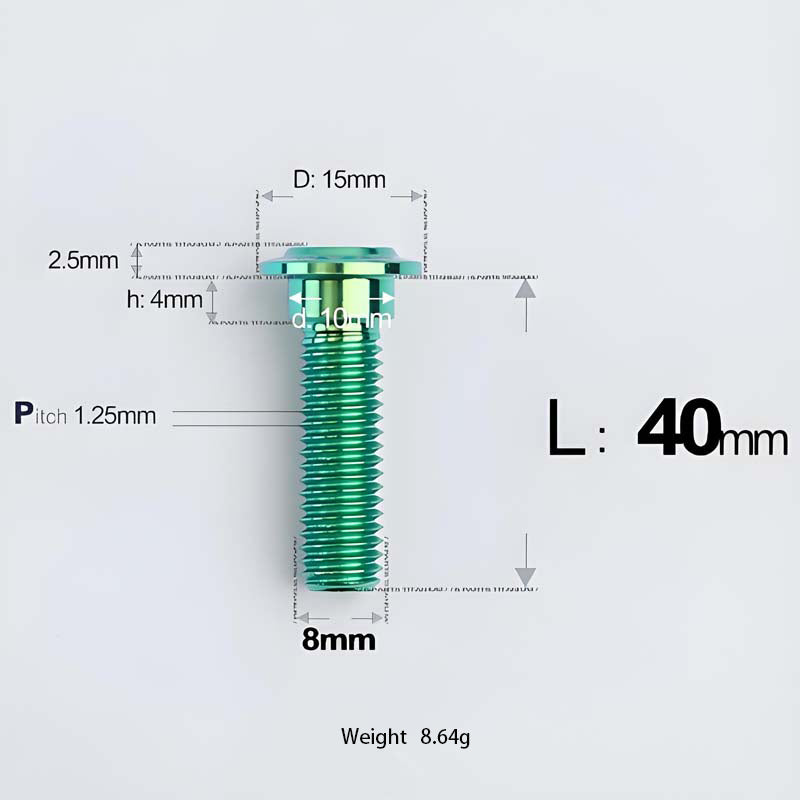 M8x13-48mm Titanium Shoulder Bolts for Motorcycle - Green