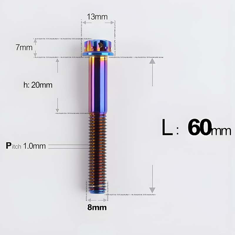 M8x20-60mm Titanium Motorcycle Bolts with 1mm Pitch