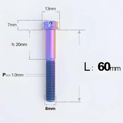 M8x20-60mm Titanium Motorcycle Bolts with 1mm Pitch