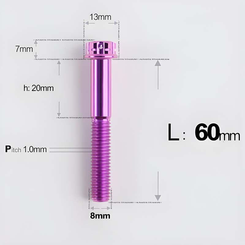 M8x20-60mm Titanium Motorcycle Bolts with 1mm Pitch