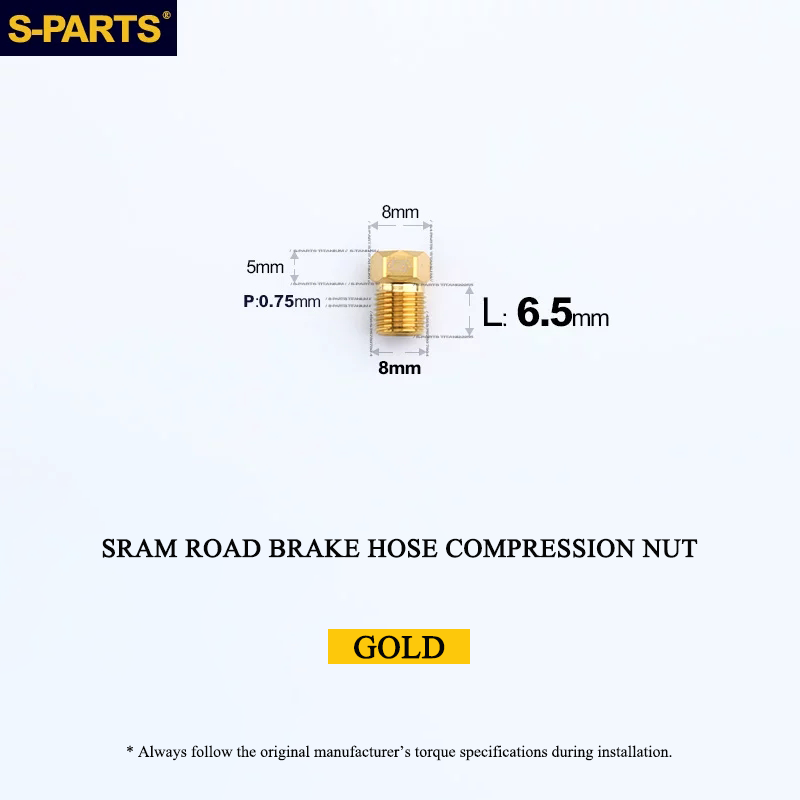 Titanium Brake Hose Compression Nut for SRAM Road Hydraulic Disc Brakes - M8 × 6.5mm Hose Bolt