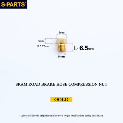 Titanium Brake Hose Compression Nut for SRAM Road Hydraulic Disc Brakes - M8 × 6.5mm Hose Bolt
